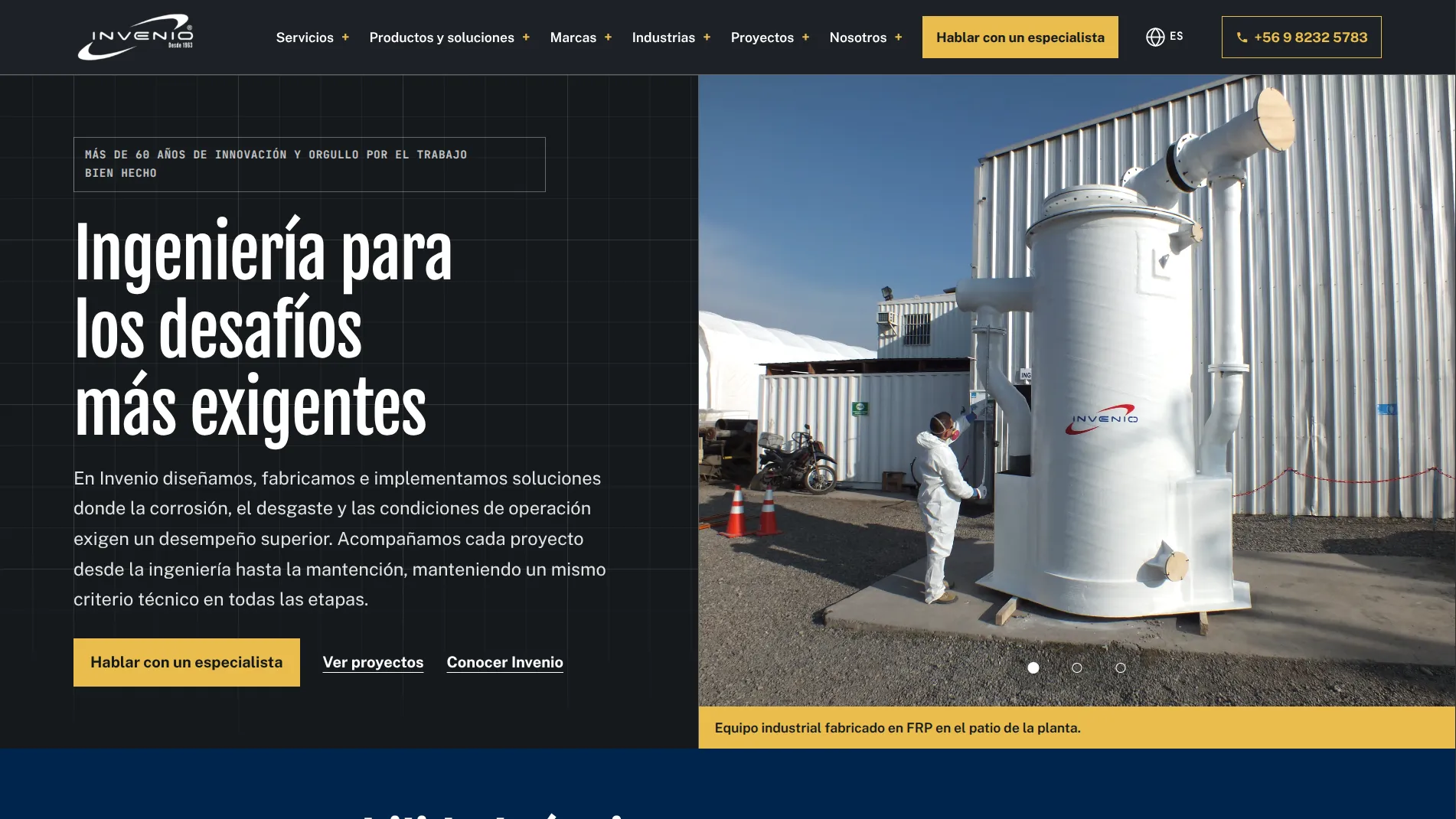 Captura de una página de soluciones industriales de invenio.cl