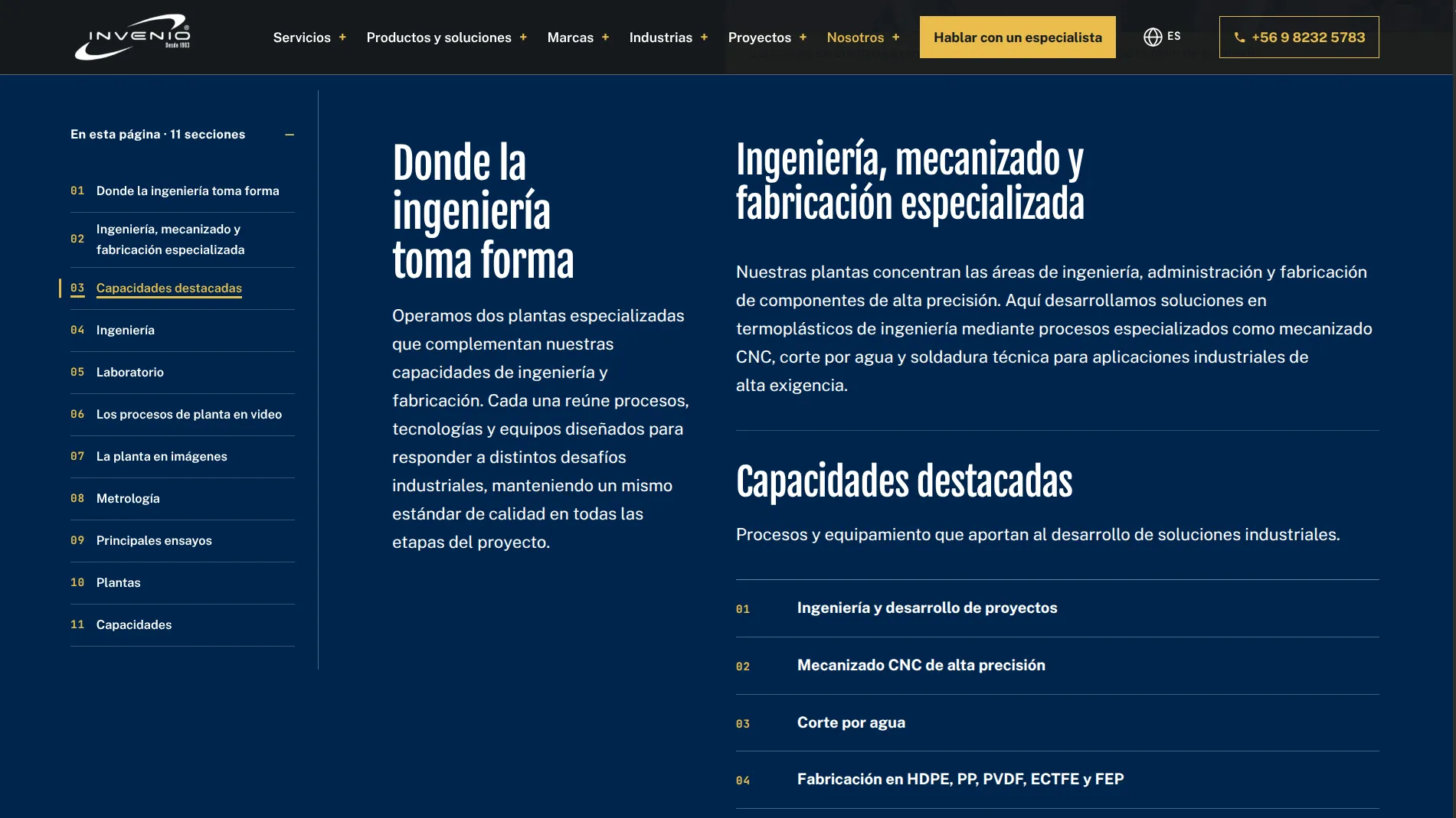 Captura de una página interior del sitio invenio.cl